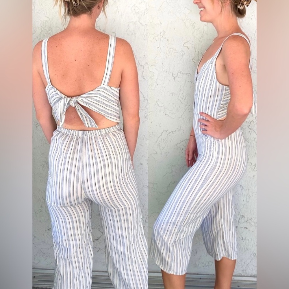 SALE❤️ Vintage Striped Sleeveless Open Back  Jumpsuit Retro 90s Flare